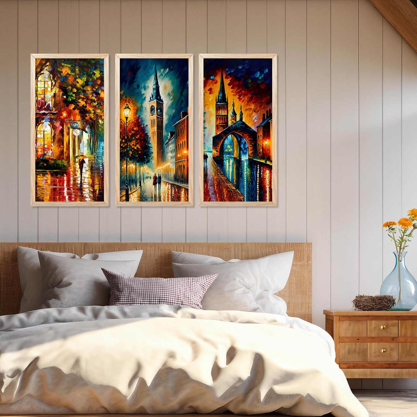 Modern Vibrant City Art Posters with Frame