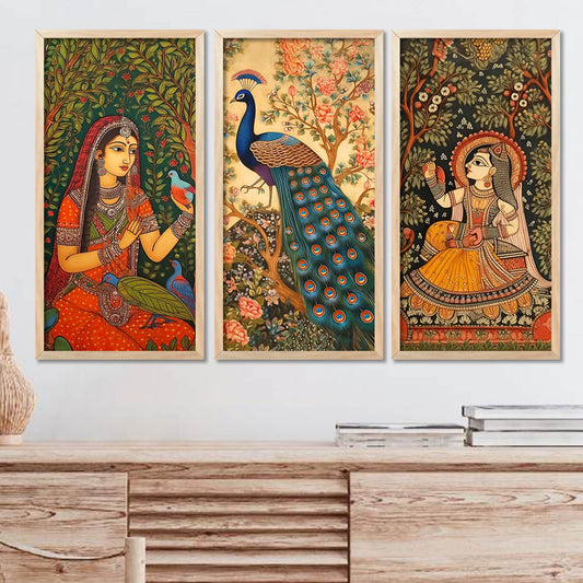 Traditional Indian Madhubani Art Prints with Frame for Wall Decor