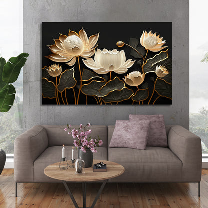 White And Gloden Leaf Canvas Painting for Wall Decor