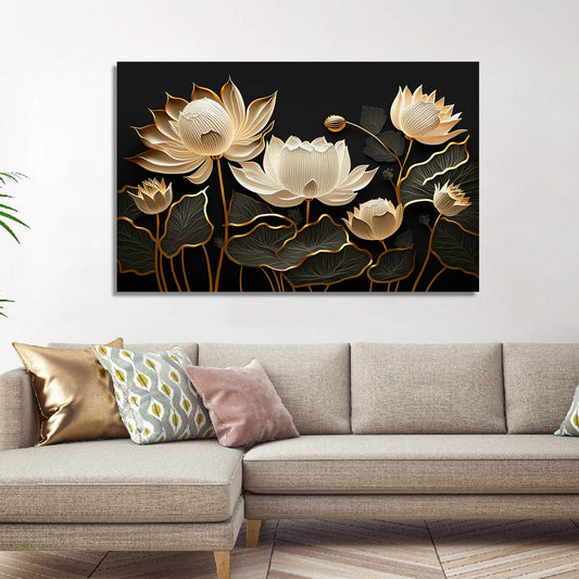 White And Gloden Leaf Canvas Painting for Wall Decor