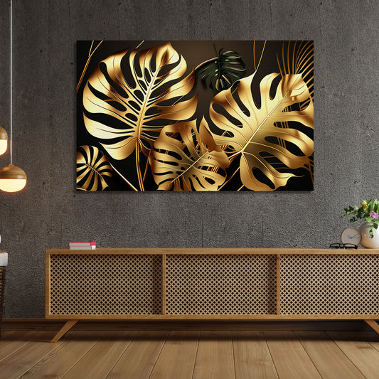 Luxury Golden Leaf Canvas Painting for Wall Decor