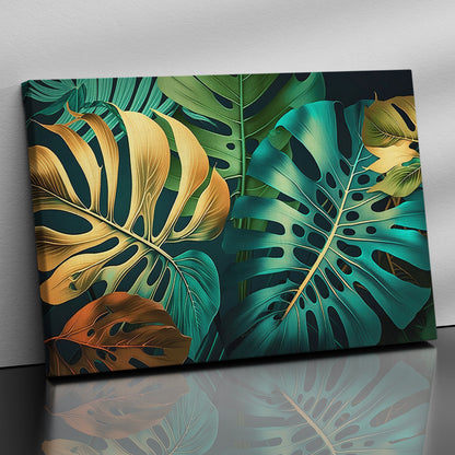 Luxury Green And Golden Leaf Canvas Painting for Wall Decor