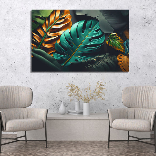 Abstract Canvas Paintings for Stylish Living Room Decor - Nature Inspired Leaf Canvas Painting