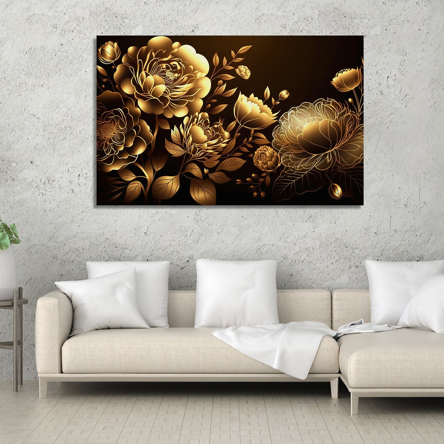 Luxury Golden Flower Canvas Painting for Living Room Bedroom Home Wall Decor