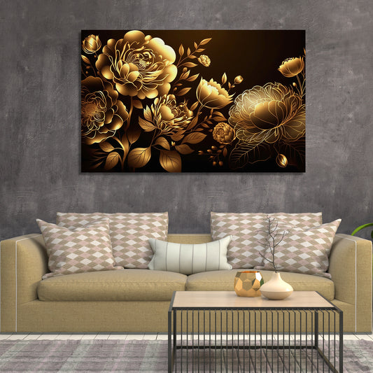 Luxury Golden Flower Canvas Painting for Living Room Bedroom Home Wall Decor