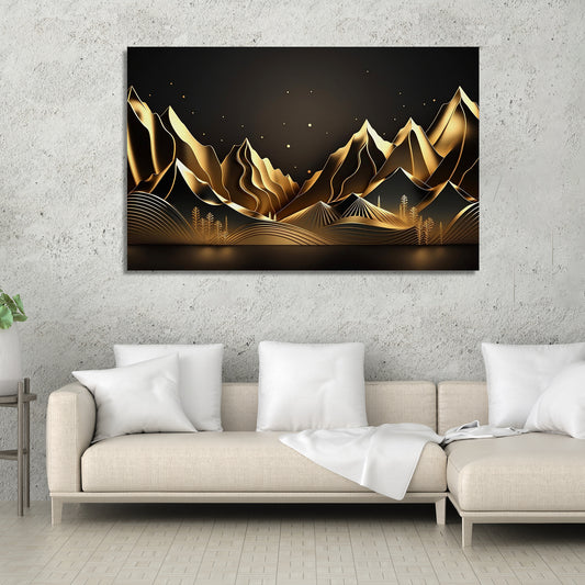 Luxury Black and Golden Mountain Canvas Painting for Living Room Bedroom Home Wall Decor