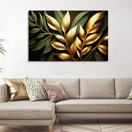 Luxury Green and Golden Flower Canvas Painting for Living Room Bedroom Home Wall Decor