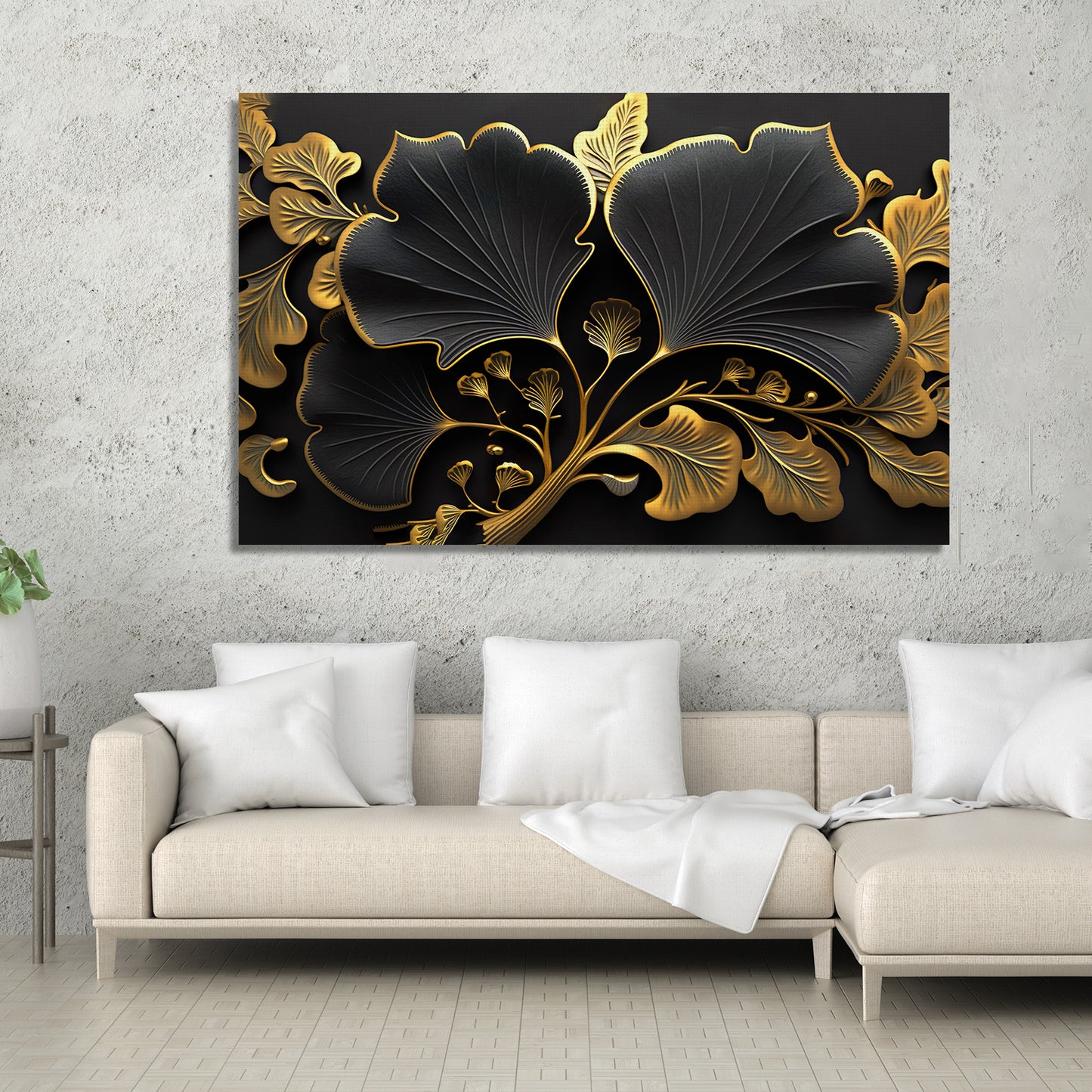 Luxury Black and Golden Flower Canvas Painting for Living Room Bedroom Home Wall Decor