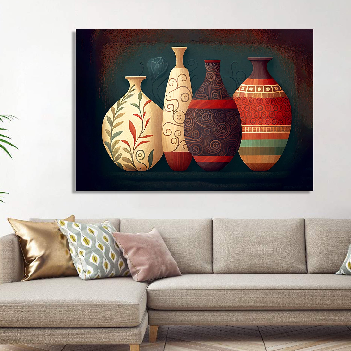 Modern Art Canvas Painting for Home Living Room Wall Decor - Beautiful Vases Pots Printed Home Decor Canvas Paintings