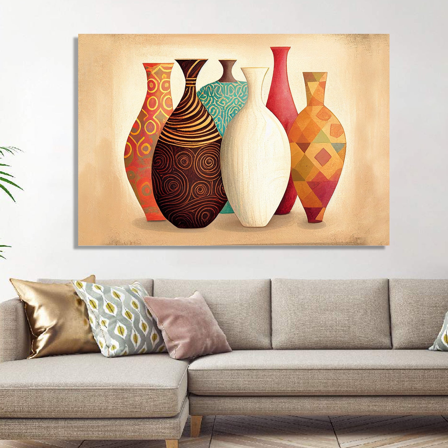 Vintage Pots / Vases Art Canvas Paintings - Modern Art Canvas Paintings for Living Room Bedroom Home and Office Wall Decor