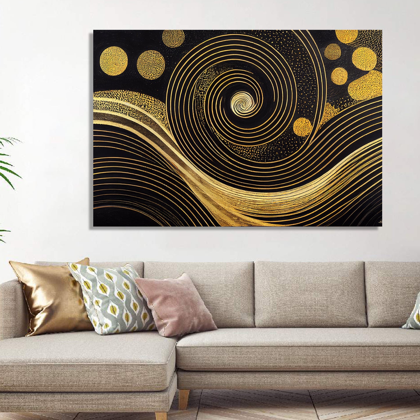 Abstract Golden Art Painting for Wall Decor - Modern Art Canvas Painting for Living Room Bedroom Decor