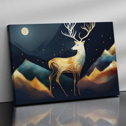 Nature Inspired Modern Deer Art Canvas Painting - Green and Golden