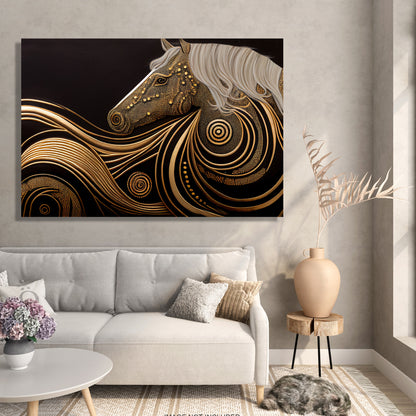 Stunning Golden Abstract Horse Art Paintings on Canvas - Perfect for Modern Home Decoration