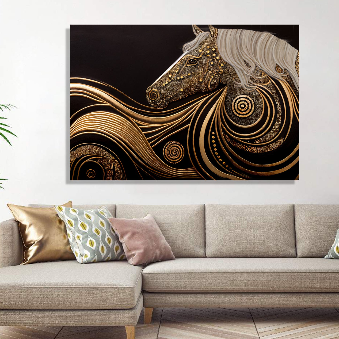 Stunning Golden Abstract Horse Art Paintings on Canvas - Perfect for Modern Home Decoration