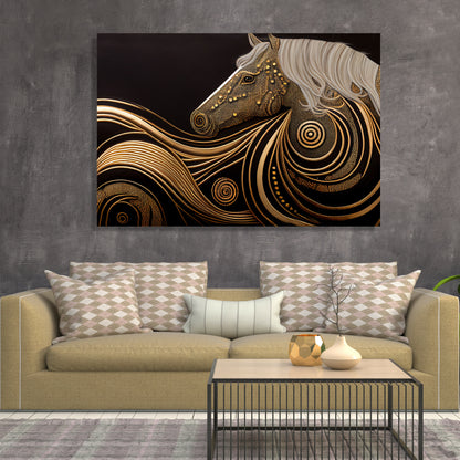 Stunning Golden Abstract Horse Art Paintings on Canvas - Perfect for Modern Home Decoration