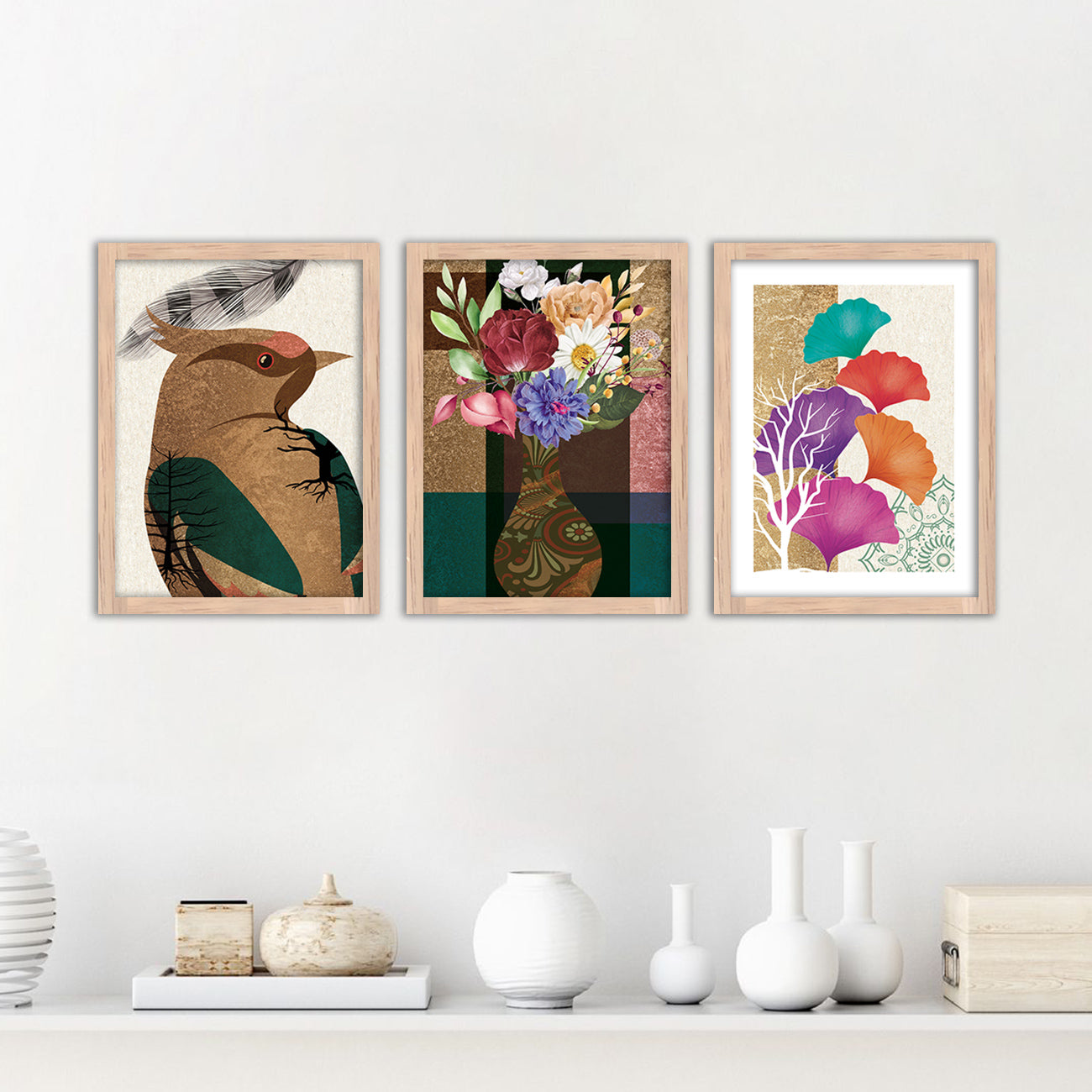 Wall Decor Modern Art Framed Wall Painting Poster for Living room Bedroom Office Gifts Home Decoration Frame In Beige (Set of 3) 11x14 Inches