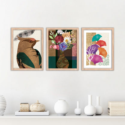 Wall Decor Modern Art Framed Wall Painting Poster for Living room Bedroom Office Gifts Home Decoration Frame In Beige (Set of 3) 11x14 Inches