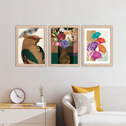 Wall Decor Modern Art Framed Wall Painting Poster for Living room Bedroom Office Gifts Home Decoration Frame In Beige (Set of 3) 11x14 Inches