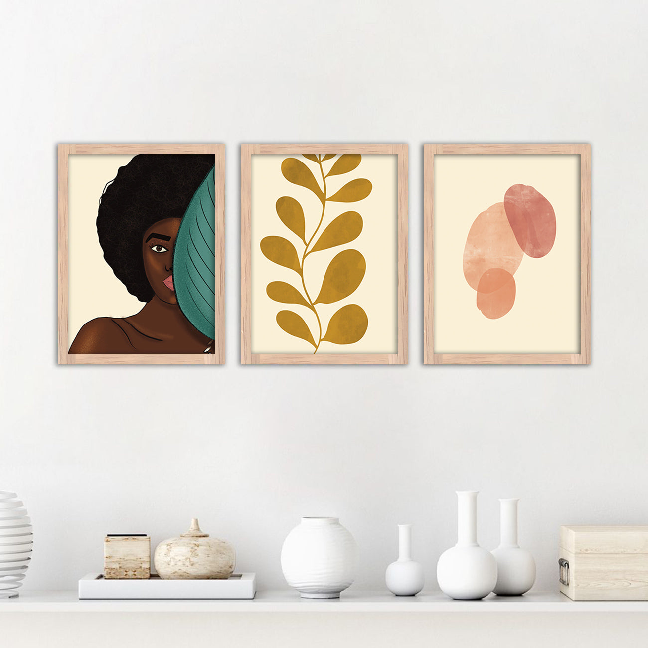 Wall Decor Modern Art Framed Wall Painting Poster for Living room Bedroom Office Gifts Home Decoration Frame In Beige (Set of 3) 11x14 Inches