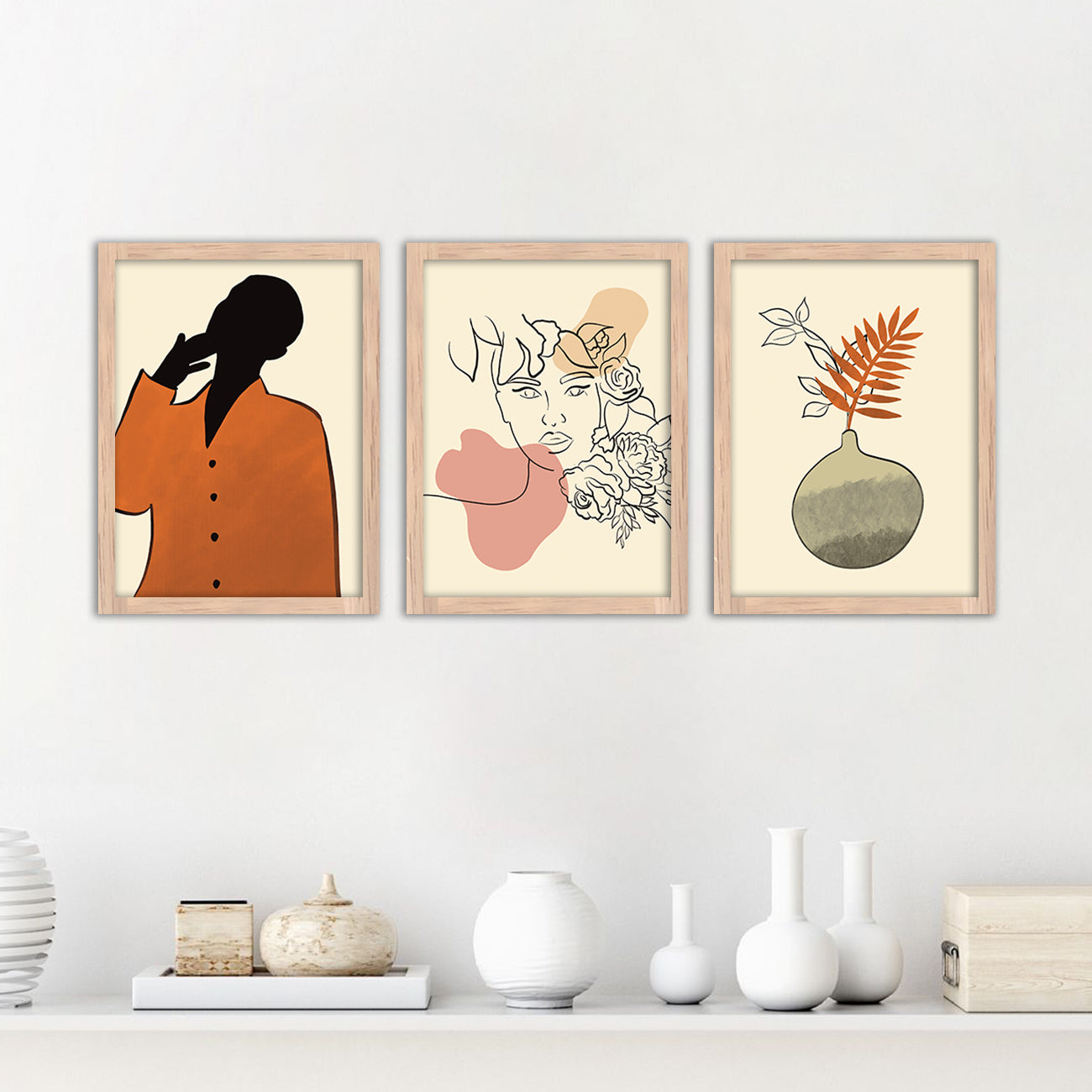 Wall Decor Modern Art Framed Wall Painting Poster for Living room Bedroom Office Gifts Home Decoration Frame In Beige (Set of 3) 11x14 Inches