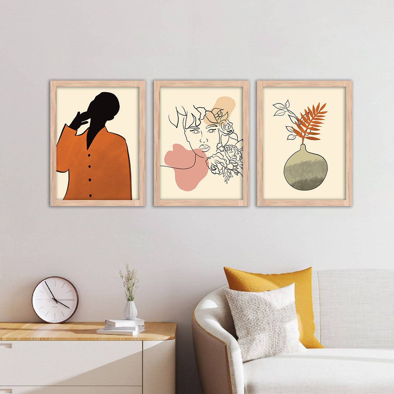 Wall Decor Modern Art Framed Wall Painting Poster for Living room Bedroom Office Gifts Home Decoration Frame In Beige (Set of 3) 11x14 Inches