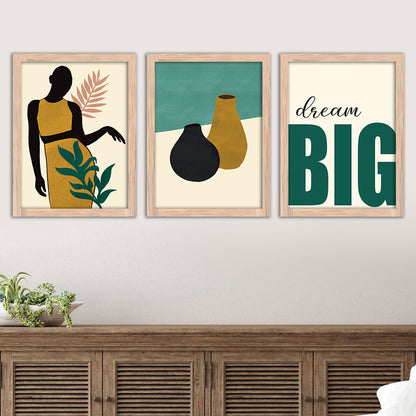 Wall Decor Modern Art Framed Wall Painting Poster for Living room Bedroom Office Gifts Home Decoration Frame In Beige (Set of 3) 11x14 Inches