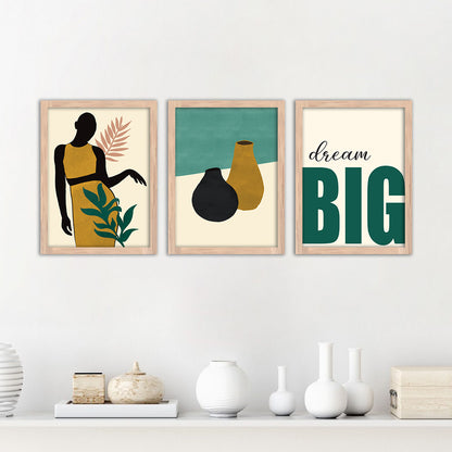 Wall Decor Modern Art Framed Wall Painting Poster for Living room Bedroom Office Gifts Home Decoration Frame In Beige (Set of 3) 11x14 Inches