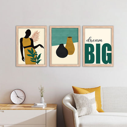 Wall Decor Modern Art Framed Wall Painting Poster for Living room Bedroom Office Gifts Home Decoration Frame In Beige (Set of 3) 11x14 Inches