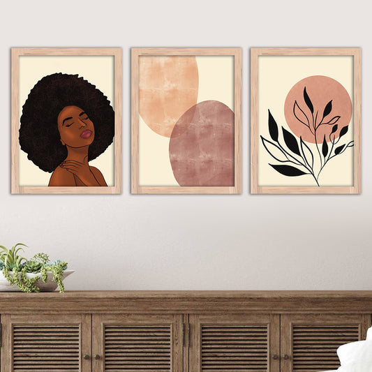 Wall Decor Modern Art Framed Wall Painting Poster for Living room Bedroom Office Gifts Home Decoration Frame In Beige (Set of 3) 11x14 Inches