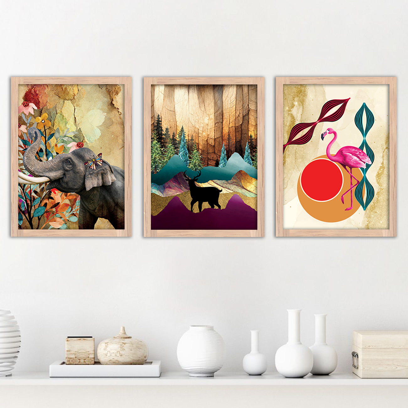 Wall Decor Modern Art Framed Wall Painting Poster for Living room Bedroom Office Gifts Home Decoration Frame In Beige (Set of 3) 11x14 Inches