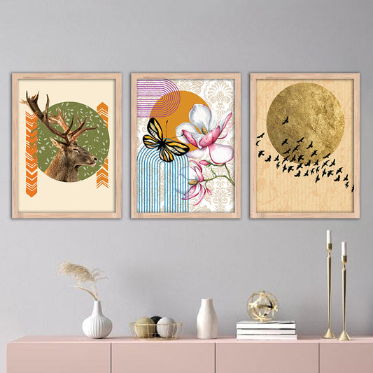 Wall Decor Modern Art Framed Wall Painting Poster for Living room Bedroom Office Gifts Home Decoration Frame In Beige (Set of 3) 11x14 Inches