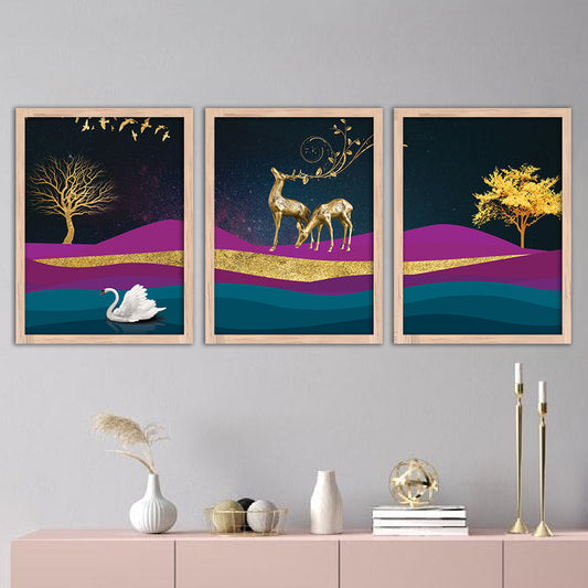 Wall Decor Modern Art Framed Wall Painting Poster for Living room Bedroom Office Gifts Home Decoration Frame In Beige (Set of 3) 11x14 Inches