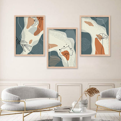 Wall Decor Modern Art Framed Wall Painting Poster for Living room Bedroom Office Gifts Home Decoration Frame In Beige (Set of 3) 11x14 Inches