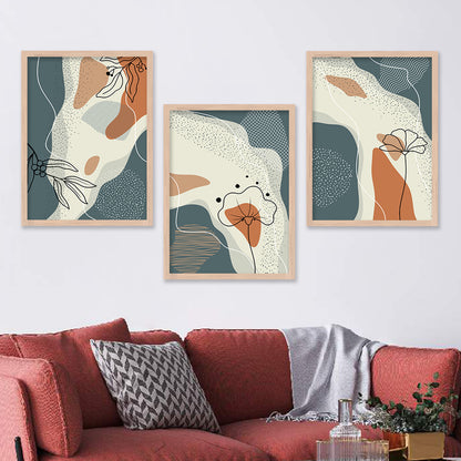 Wall Decor Modern Art Framed Wall Painting Poster for Living room Bedroom Office Gifts Home Decoration Frame In Beige (Set of 3) 11x14 Inches