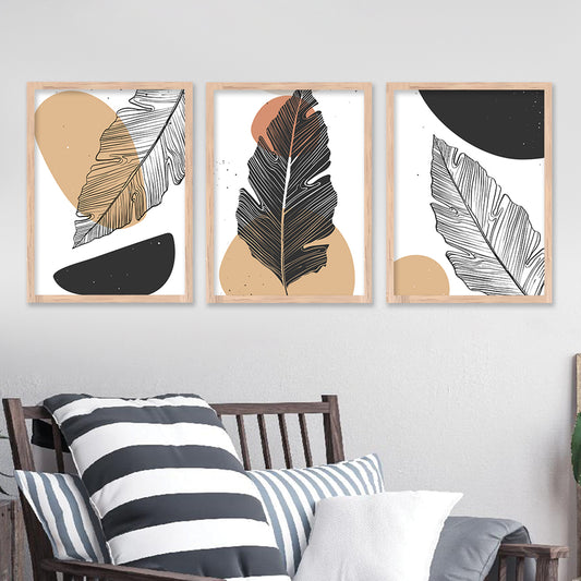 Wall Decor Modern Art Framed Wall Painting Poster for Living room Bedroom Office Gifts Home Decoration Frame In Beige (Set of 3) 11x14 Inches