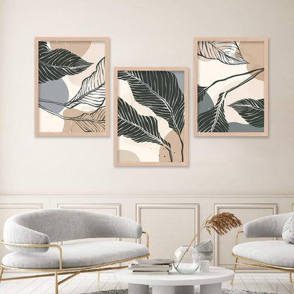 Wall Decor Modern Art Framed Wall Painting Poster for Living room Bedroom Office Gifts Home Decoration Frame In Beige (Set of 3) 11x14 Inches