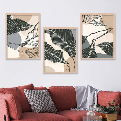 Wall Decor Modern Art Framed Wall Painting Poster for Living room Bedroom Office Gifts Home Decoration Frame In Beige (Set of 3) 11x14 Inches