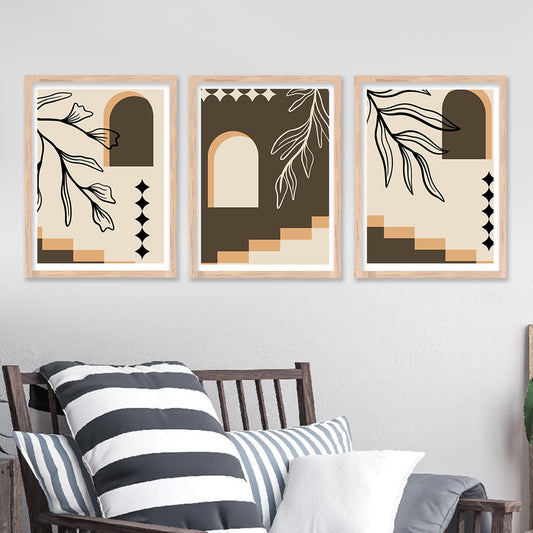 Wall Decor Modern Art Framed Wall Painting Poster for Living room Bedroom Office Gifts Home Decoration Frame In Beige (Set of 3) 11x14 Inches