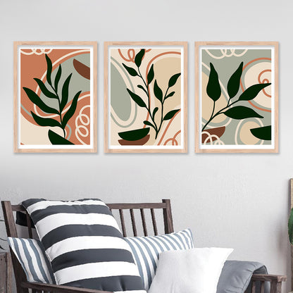 Wall Decor Modern Art Framed Wall Painting Poster for Living room Bedroom Office Gifts Home Decoration Frame In Beige (Set of 3) 11x14 Inches