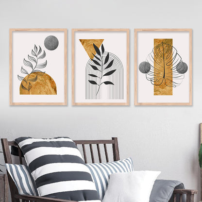 Wall Decor Modern Art Framed Wall Painting Poster for Living room Bedroom Office Gifts Home Decoration Frame In Beige (Set of 3) 11x14 Inches