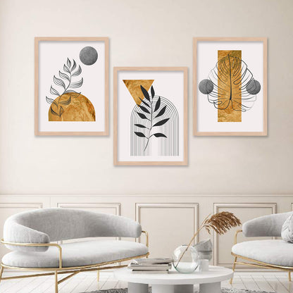 Wall Decor Modern Art Framed Wall Painting Poster for Living room Bedroom Office Gifts Home Decoration Frame In Beige (Set of 3) 11x14 Inches