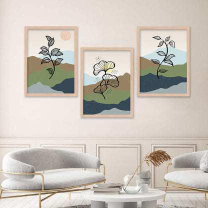 Wall Decor Modern Art Framed Wall Painting Poster for Living room Bedroom Office Gifts Home Decoration Frame In Beige (Set of 3) 11x14 Inches