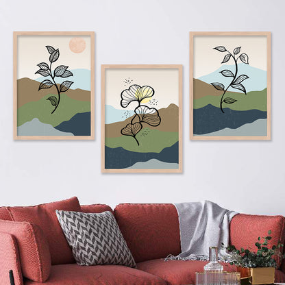 Wall Decor Modern Art Framed Wall Painting Poster for Living room Bedroom Office Gifts Home Decoration Frame In Beige (Set of 3) 11x14 Inches