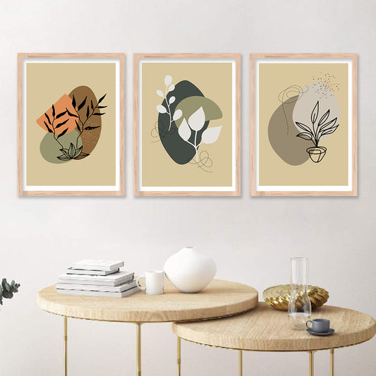 Wall Decor Modern Art Framed Wall Painting Poster for Living room Bedroom Office Gifts Home Decoration Frame In Beige (Set of 3) 11x14 Inches