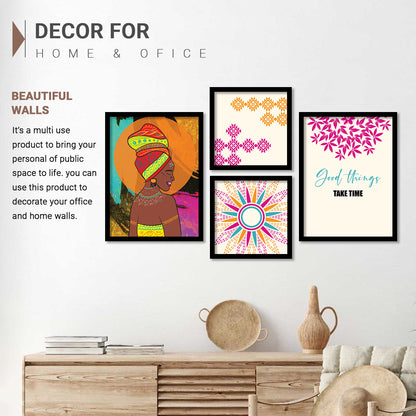 Wall Decor Modern Art Framed Wall Painting Poster for Living room Bedroom Office Gifts Home Decoration Frame In Black (Set of 4) 11x14 Inches