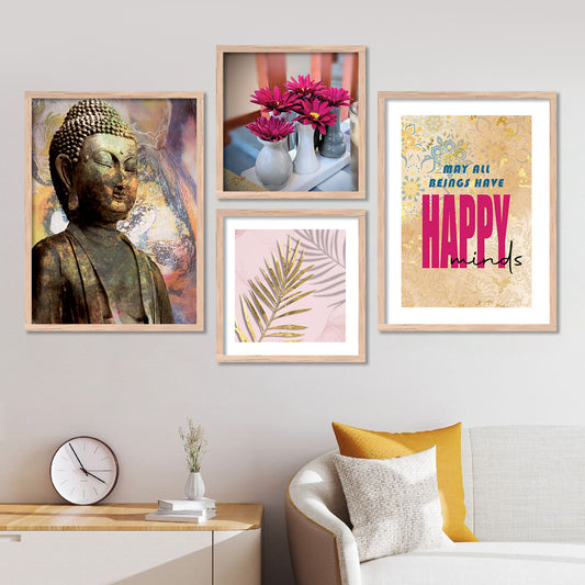 Wall Decor Modern Art Framed Wall Painting Poster for Living room Bedroom Office Gifts Home Decoration Frame In Beige (Set of 4) 11x14 Inches