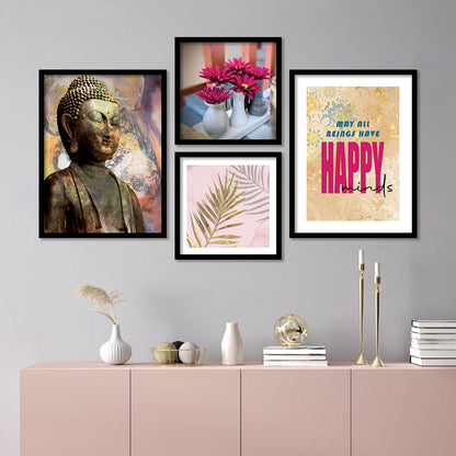 Wall Decor Modern Art Framed Wall Painting Poster for Living room Bedroom Office Gifts Home Decoration Frame In Black (Set of 4) 11x14 Inches