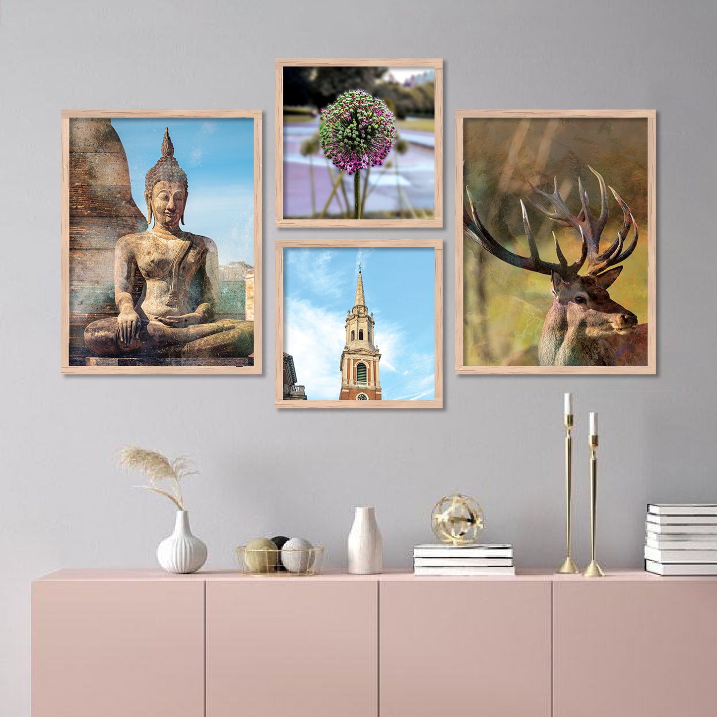 Wall Decor Modern Art Framed Wall Painting Poster for Living room Bedroom Office Gifts Home Decoration Frame In Beige (Set of 4) 11x14 Inches