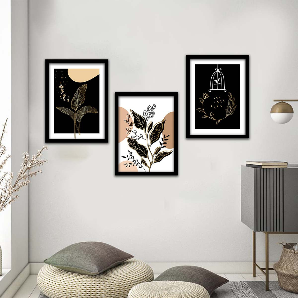 Wall Decor Modern Art Framed Wall Painting Poster for Living room Bedroom Office Gifts Home Decoration Frame In Beige (Set of 3) 11x14 Inches