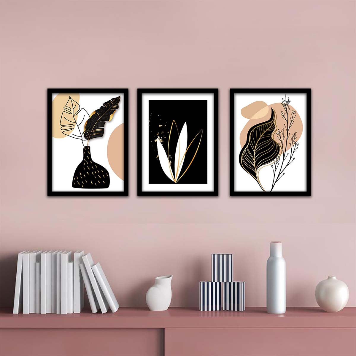 Wall Decor Modern Art Framed Wall Painting Poster for Living room Bedroom Office Gifts Home Decoration Frame In Beige (Set of 3) 11x14 Inches